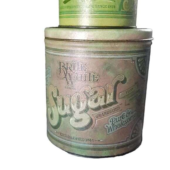 Vintage Ballanoff Fluffy Green Tin Storage Containers, Flour Sugar Coffee Tea - Picture 5 of 11